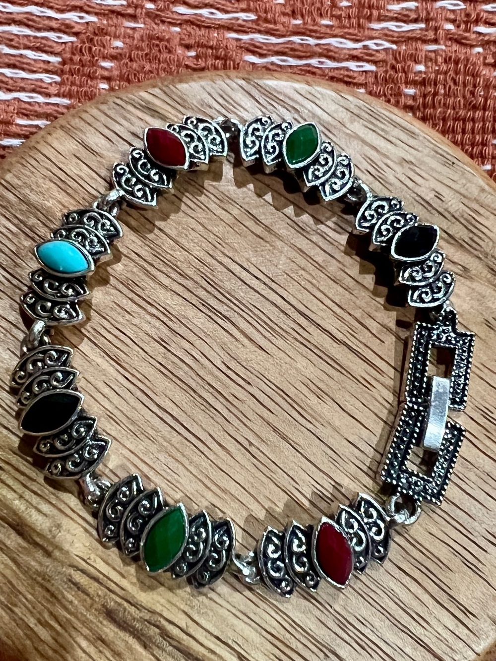 Multicolor Marquise Stone Silver tone Bracelet - Size 6.5